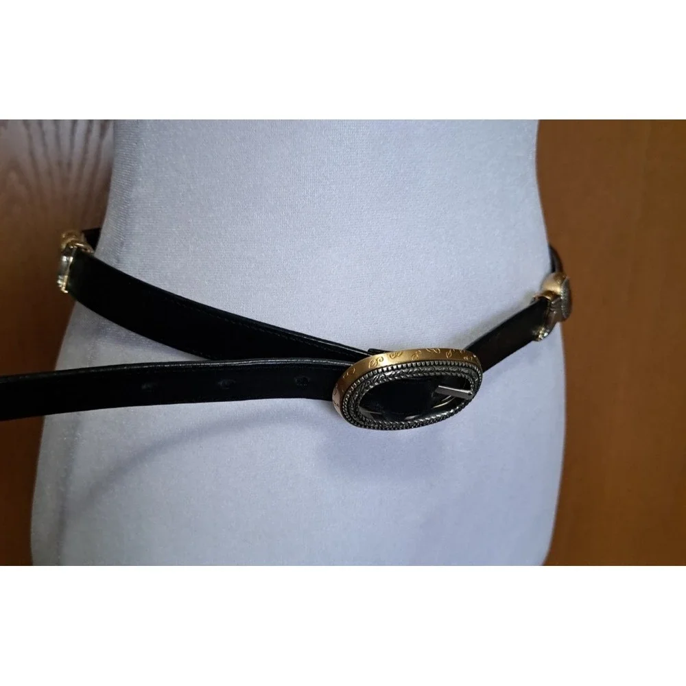 Brighton Women's Reversible Leather Black/Brown Belt Silver/Gold Tone Buckle M-L